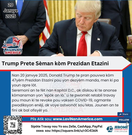 Trump Prete Sèman kòm Prezidan Etazini