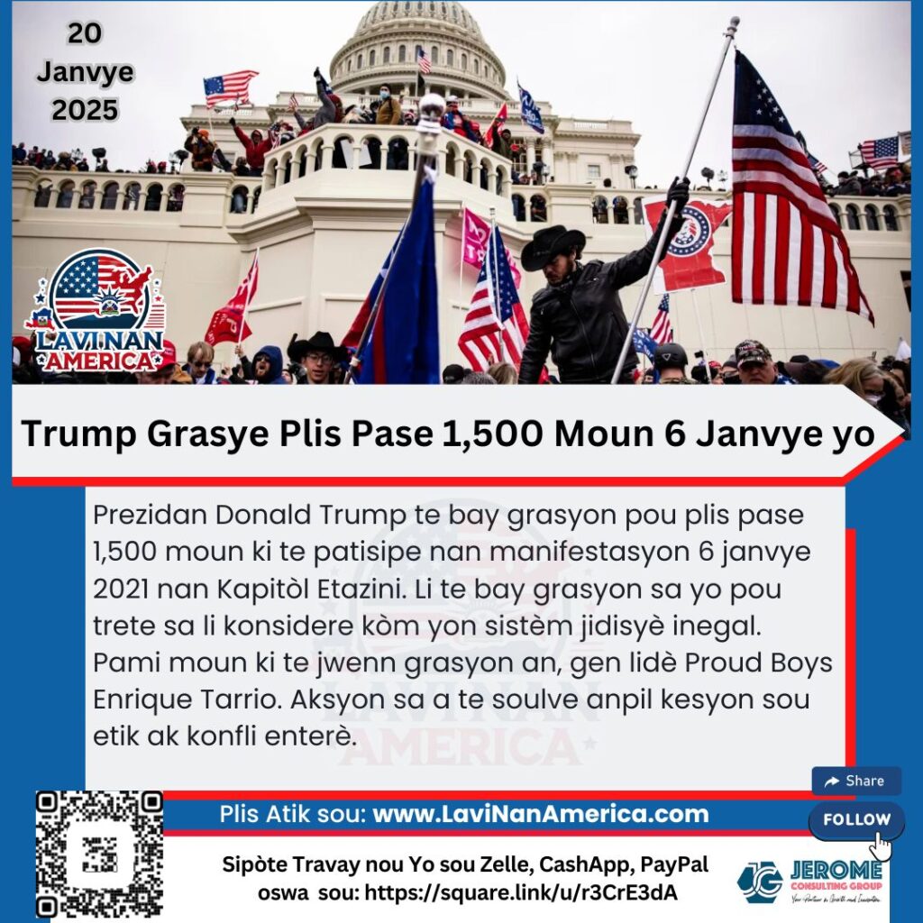 Trump Grasye Plis Pase 1,500 Moun ki te nan manifestasyon 6 Janvye yo