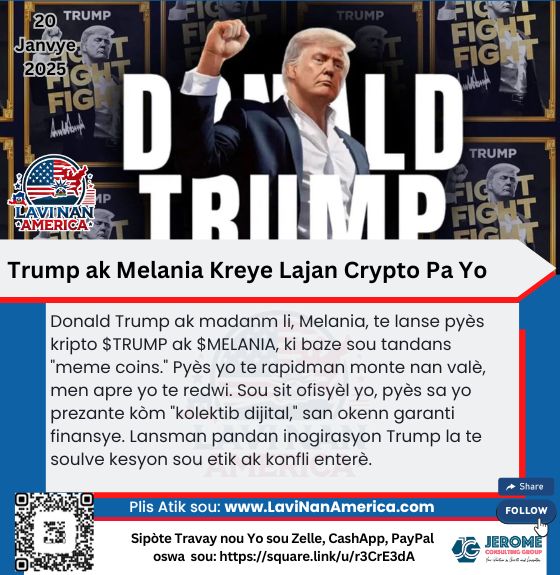 Trump ak Melania Kreye Lajan Crypto Pa Yo ki Gentan vo 60 Milya Dola