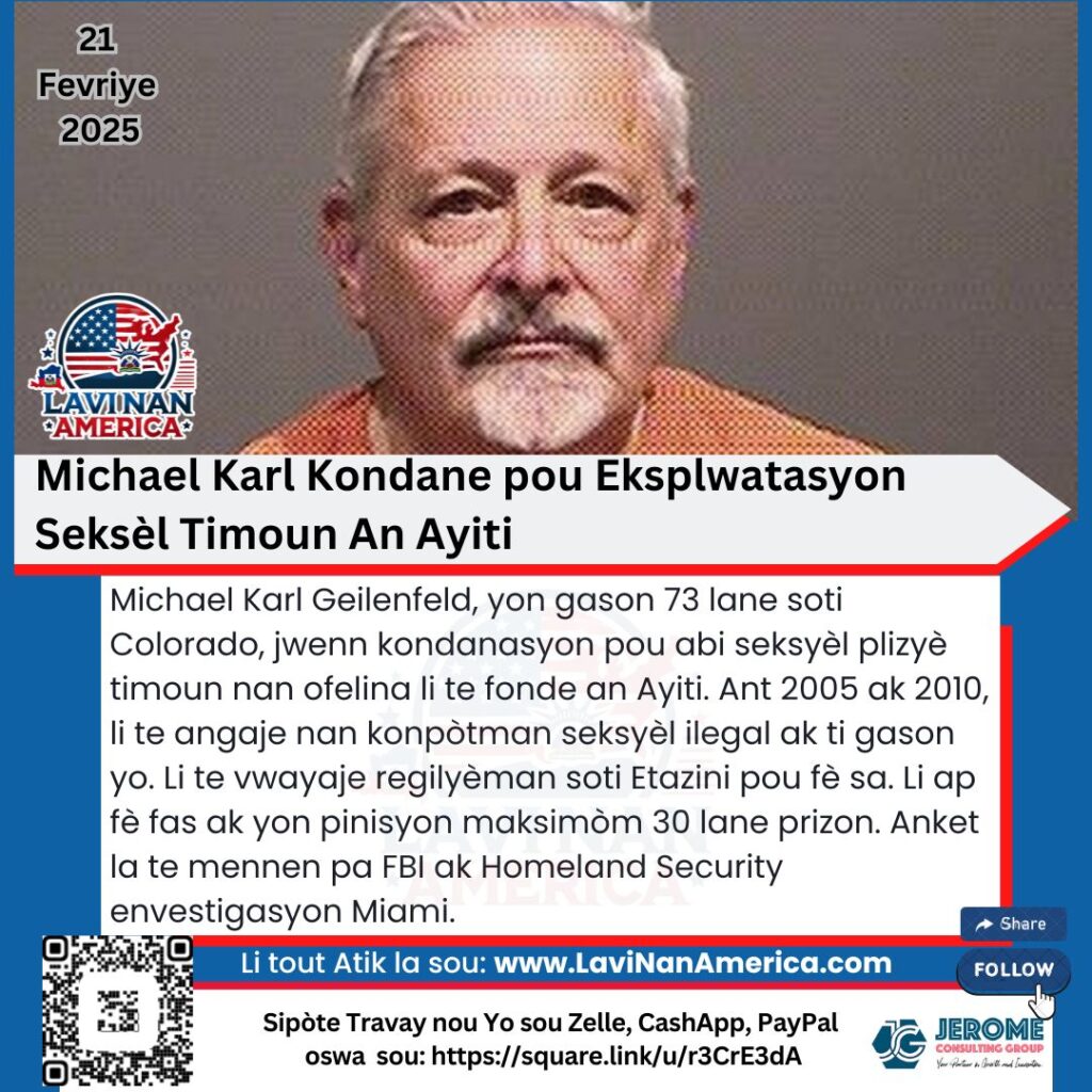 Michael Karl Kondane pou Eksplwatasyon Seksèl Timoun An Ayiti