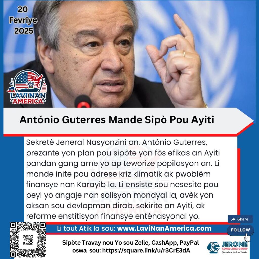 António Guterres Mande Sipò Pou Ayiti