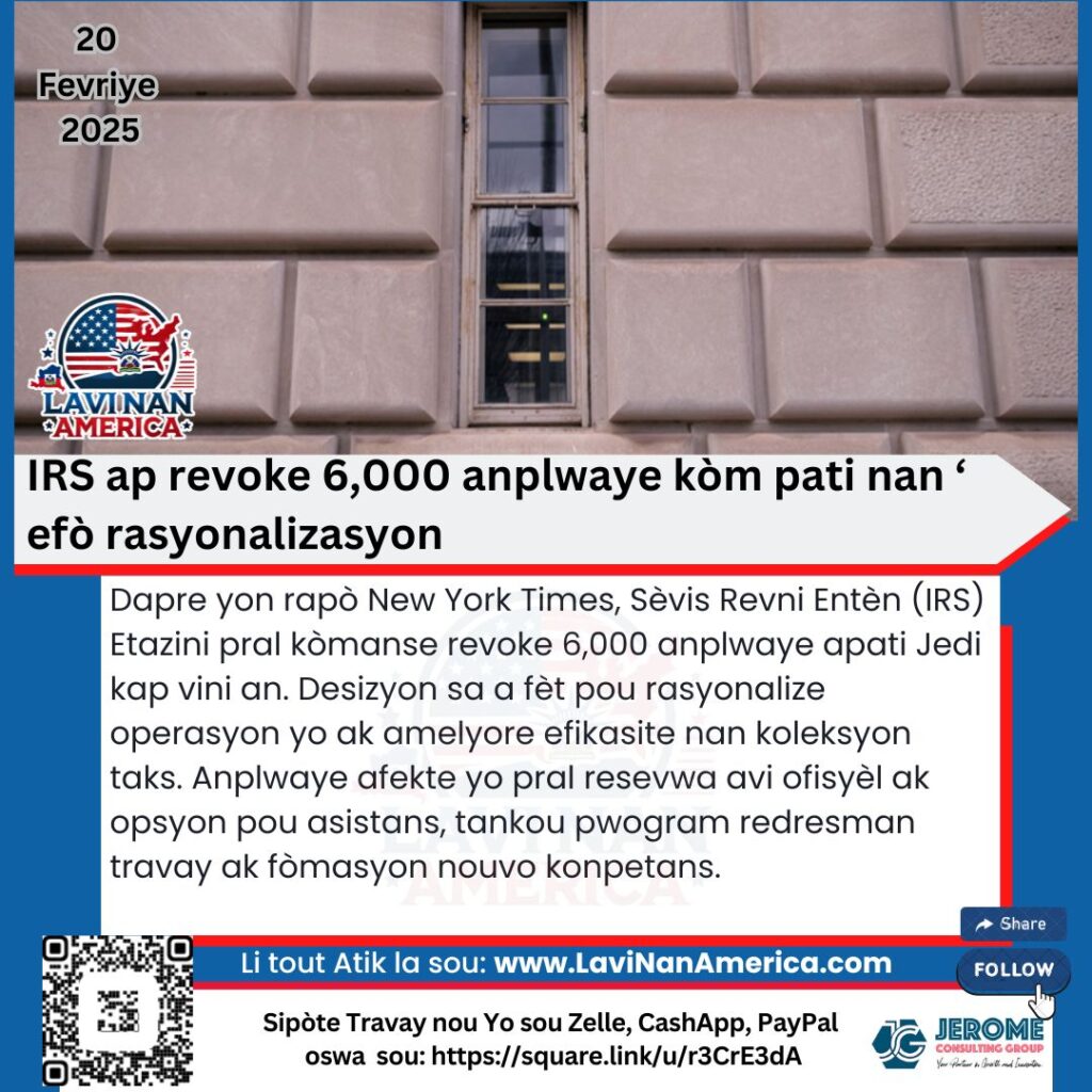 IRS ap revoke 6,000 anplwaye kòm pati nan efò rasyonalizasyon